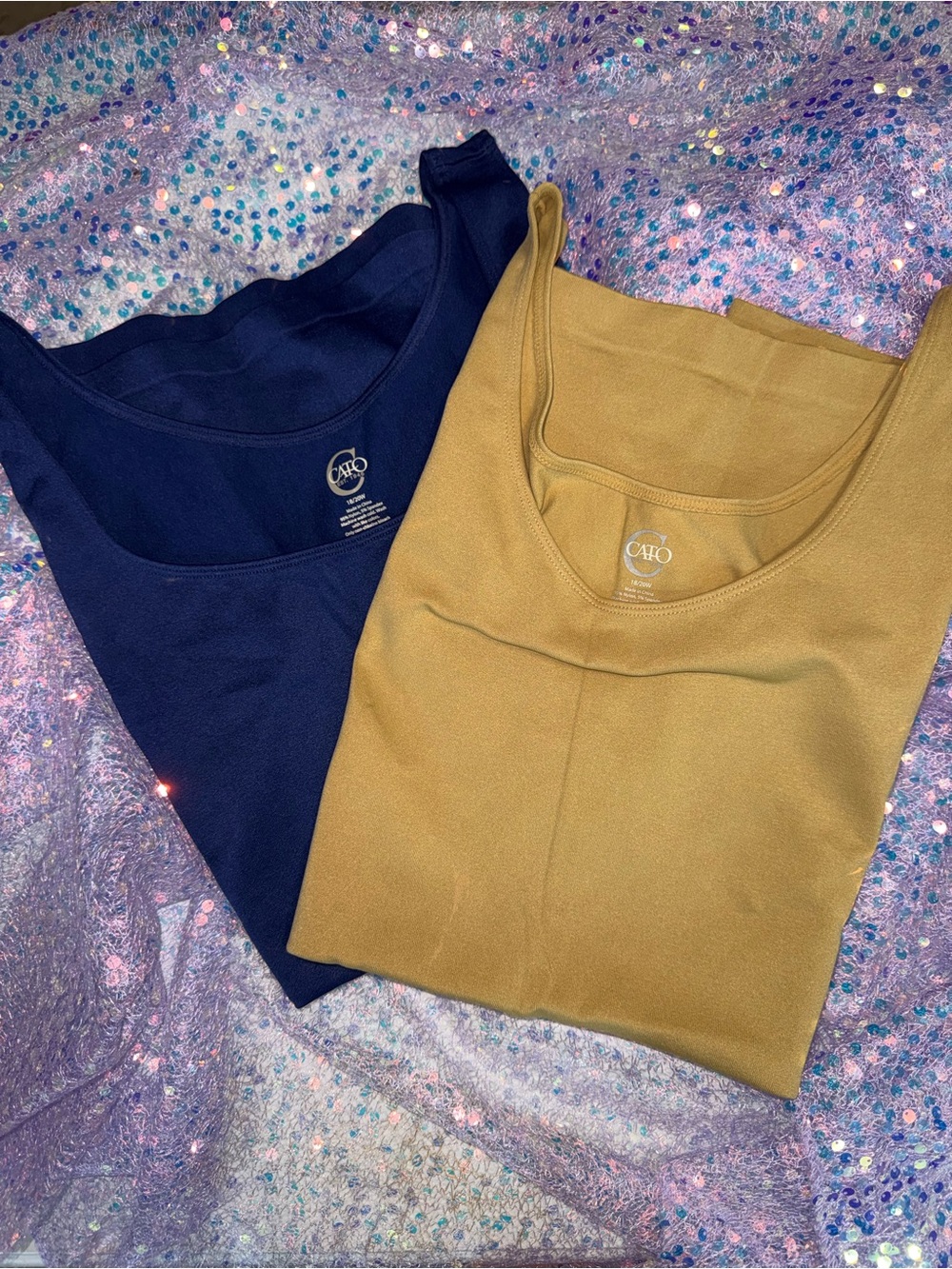 2667-Cato Scoop Neck Tank Tops in Navy and Mustard